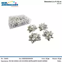 Foto articolo dell\'articolo CONFEZIONE 24 PZ COCCARDE METALIZZATE ARGENTO 6,5 CM AN130 