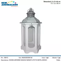 Foto articolo dell\'articolo LANTERNA BIANCA IN LEGNO CON TETTO IN METALLO GRIGIO 15X15X36 CM CAS358 