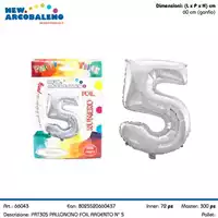 Foto articolo dell\'articolo PALLONCINO FOIL N°5 H 60 CM CA. PRT305 