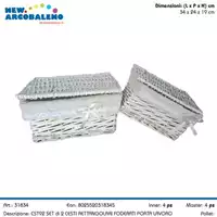 Foto articolo dell\'articolo SET 2 CESTI RETTANGOLARI IN VIMINI FODERATI CON FIOCCO BIANCO CST92 