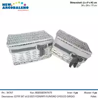 Foto articolo dell\'articolo SET 2 CESTI RETTANGOLARI IN VIMINI FODERATI CON FIOCCO GRIGIO CST99 