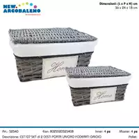 Foto articolo dell\'articolo SET 2 CESTI RETTANGOLARI IN VIMINI FODERATI DECORO HOME CST107 