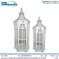 Foto articolo dell\'articolo SET 2 PZ LANTERNA BIANCA IN LEGNO CON TETTO IN METALLO CAS407