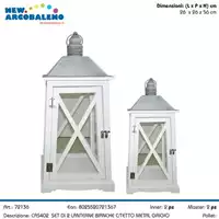Foto articolo dell\'articolo SET 2 PZ LANTERNA BIANCA IN LEGNO CON TETTO IN METALLO GRIGIO CAS402