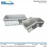 Foto articolo dell\'articolo SET 3 PZ CESTO IN VIMINI FODERATO CON FIOCCO GRIGIO CST100 