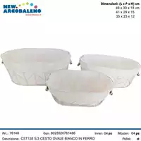 Foto articolo dell\'articolo SET 3 PZ CESTO OVALE IN FERRO BIANCO CST138