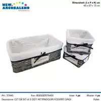 Foto articolo dell\'articolo SET 3 PZ CESTO RETTANGOLARE IN VIMINI FODERATO DECORO HOME CST108 