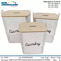 Foto articolo dell\'articolo SET 3 PZ PORTABIANCHERIA OVALE IN FERRO BIANCO PRB179
