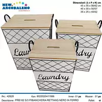 Foto articolo dell\'articolo SET 3 PZ PORTABIANCHERIA RETTANGOLARE IN FERRO NERO PRB182 