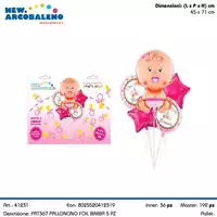 Foto articolo dell\'articolo SET 5 PZ PALLONCINO FOIL BIMBA 45X71CM CA. PRT367 